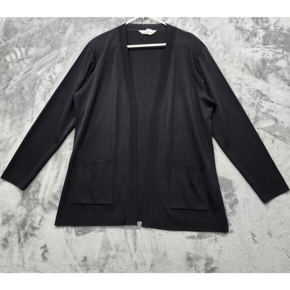 Vintage Exclusively Misook Sweater Womens XL Black Open Front Cardigan Slinky - Picture 1 of 8